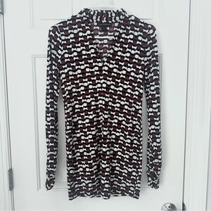 Pea In The Pod Maternity Blouse Tunic Black Brown Geometric Long Sleeve Shirt S